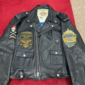 Avirex Black Leather Jacket with Patches